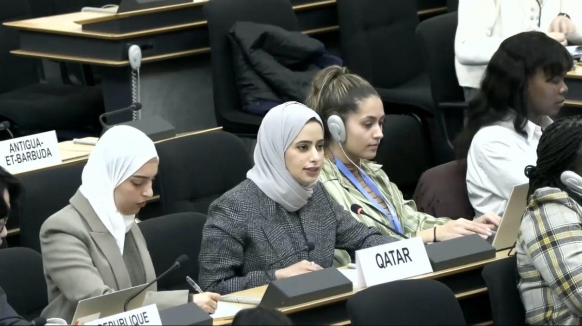 Acting Charge d’Affaires of the Permanent Mission of Qatar to the United Nations in Geneva Jawhara bint Abdulaziz Al Suwaidi speaking during the meeting.