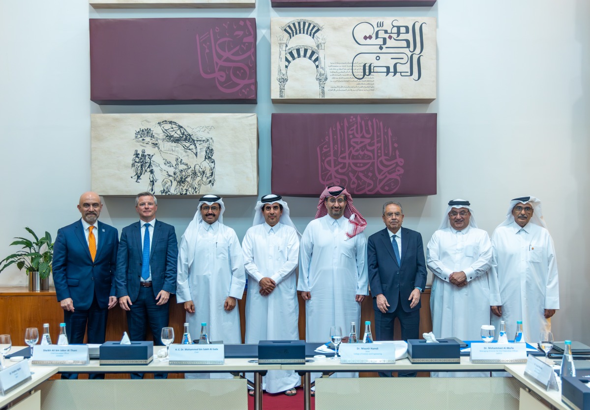 H E Dr. Mohammed bin Saleh Al-Sada and other officials during the meeting. 