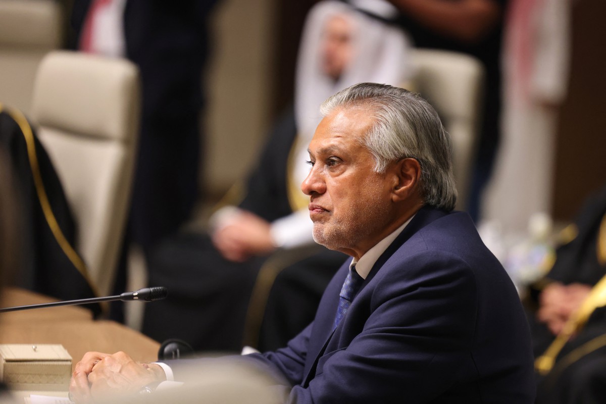 Pakistani Deputy Prime Minister and Foreign Minister Ishaq Dar attends the consultative ministrial meeting in Riyadh, on March 19, 2026. Photo by Fayez Nureldine / AFP
