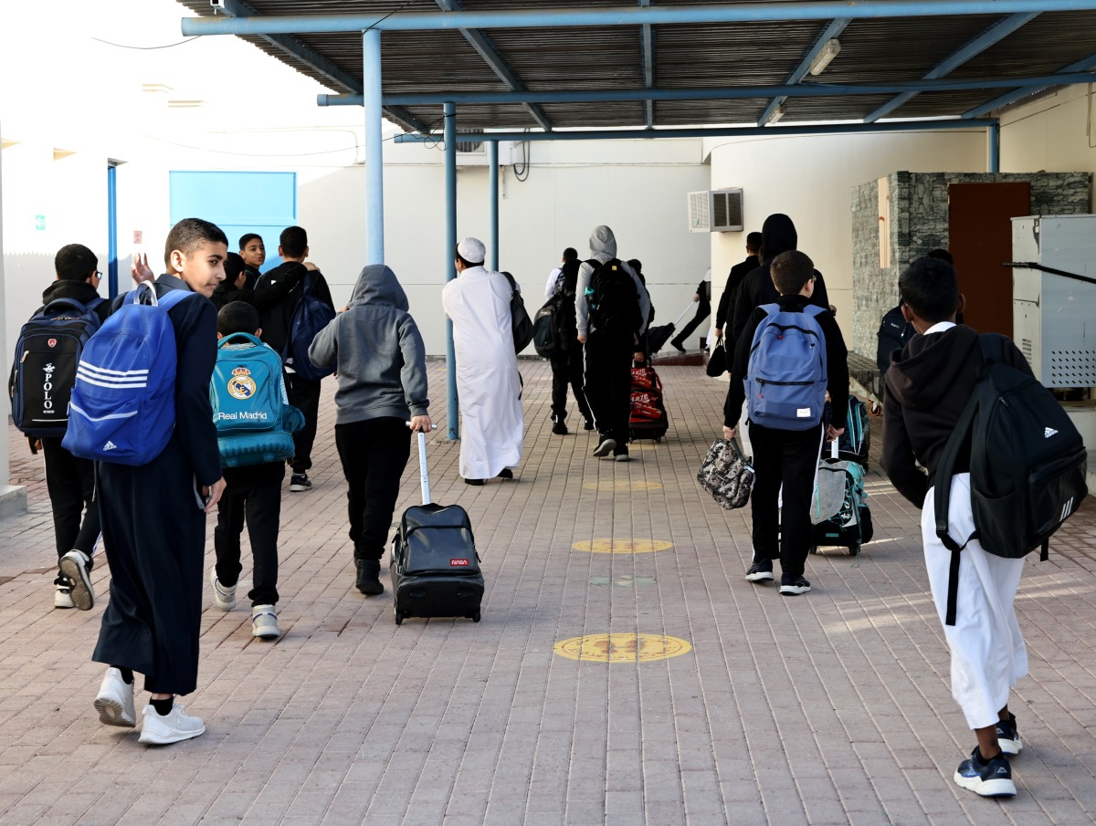 Students head to school today morning as schools in Qatar return to in-person sessions. Picture by Salim Matramkot / The Peninsula   