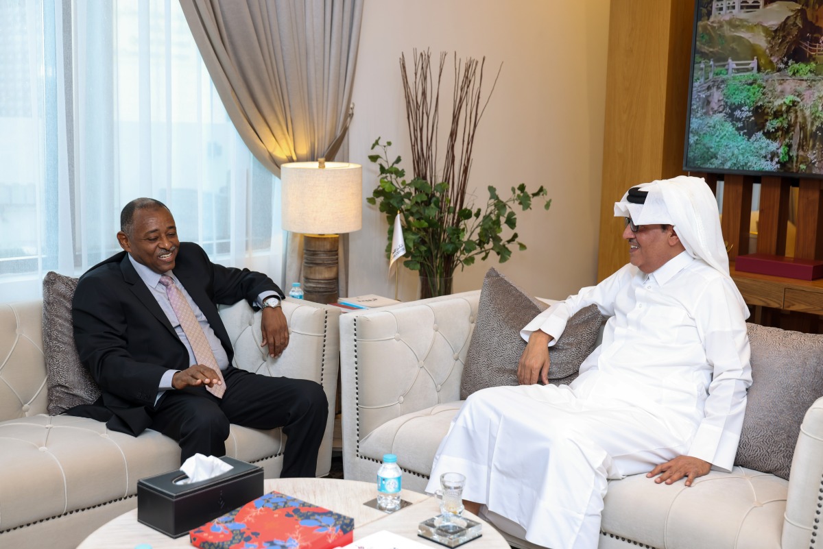 Director General of Qatar Press Centre Sadiq Mohammed Al-Amari and Ambassador of Sudan to Qatar H E Badreddine Abdullah Mohammed Ahmed during a meeting at QPC headquarters.