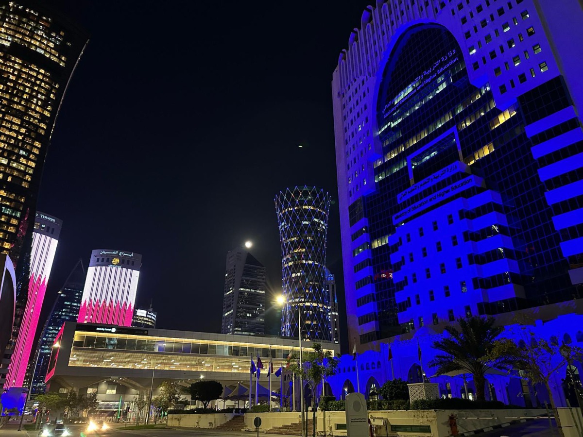 Building of the Ministry of Education and Higher Education was lit up in blue to mark World Autism Awareness Day yesterday.