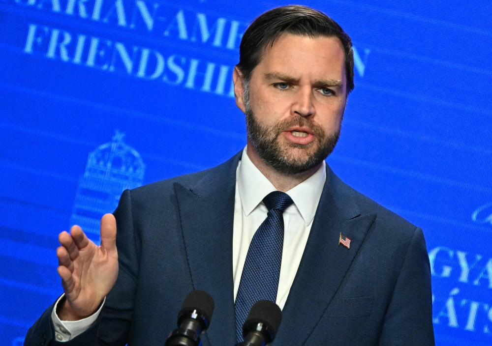 US Vice President JD Vance speaks during a joint press conference with the Hungarian Prime Minister (unseen) in Budapest, Hungary, April 7, 2026. (Photo by Attila Kisbenedek / AFP)