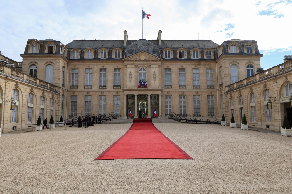 This photograph shows the Elysee Presidential Palace ahead of a state banquet hosted by France's President upon the arrival of Mauritania's President in Paris on April 15, 2026. (Photo by Ludovic Marin / AFP)