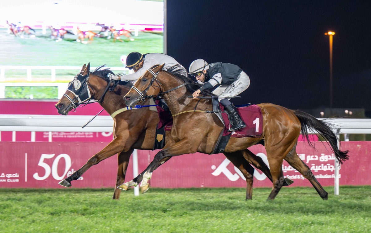 Thor’s Hammer edges stablemate Aemilianus to win End of Season Cup at Al Rayyan Racecourse yesterday. PIC: Juhaim/QREC