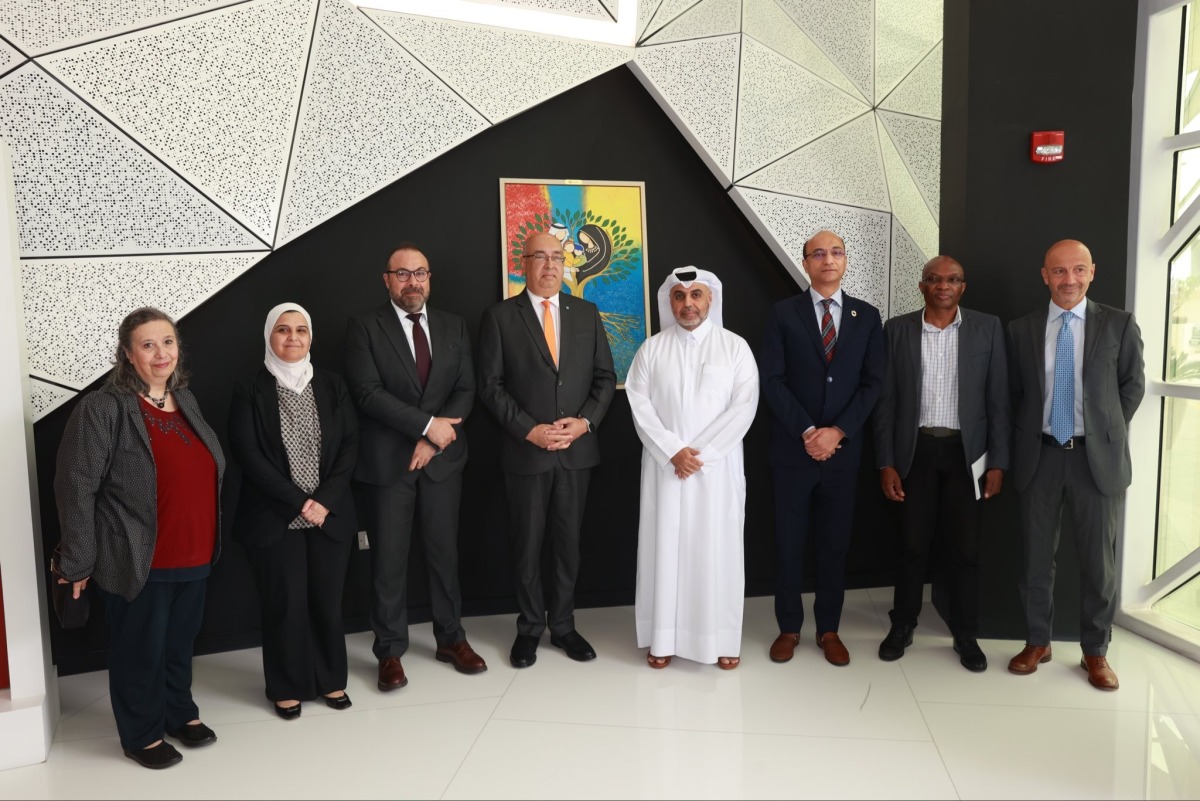 CEO of Qatar Foundation for Social Work, Rashid Mohammed Al Hamda Al Nuaimi (fourth right) with Unesco Regional Director for GCC and Yemen, Salah Khaled, (fourth left) and other officials during the event.