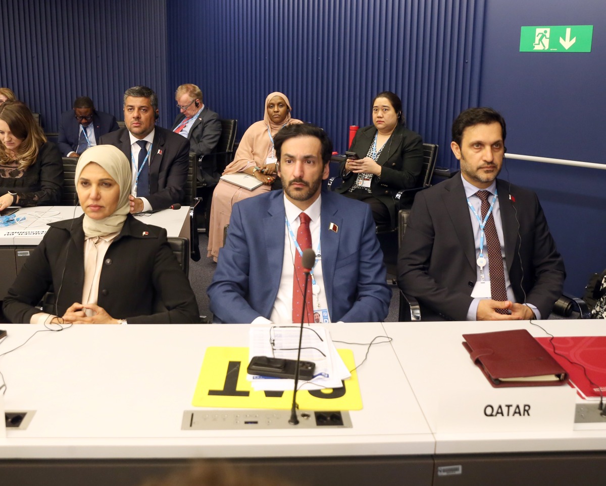 CRA President Engineer Ahmad bin Abdulla AlMuslemani (centre) and other officials at the ITU Council session in Geneva.  