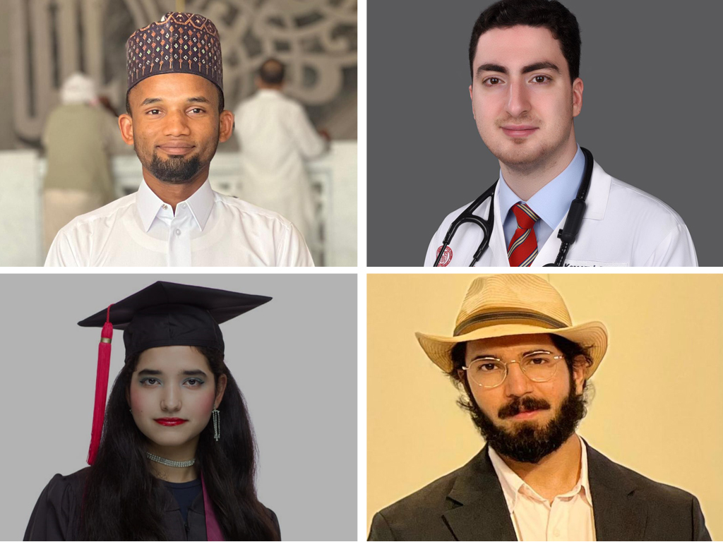 Clockwise from top left: Usama Aliyu, Kareem Fanous, Ameer Shamyl Ahmed and Aya Abdelhamid