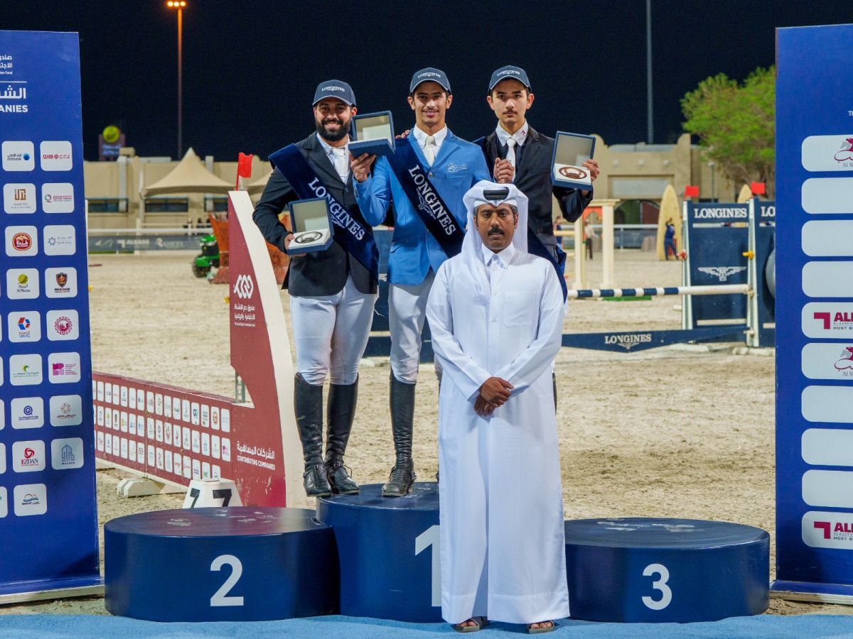 The podium winners of the Silver Tour pose with Deputy Director of the tournament Saeed Hamad Al-Rashdi.
