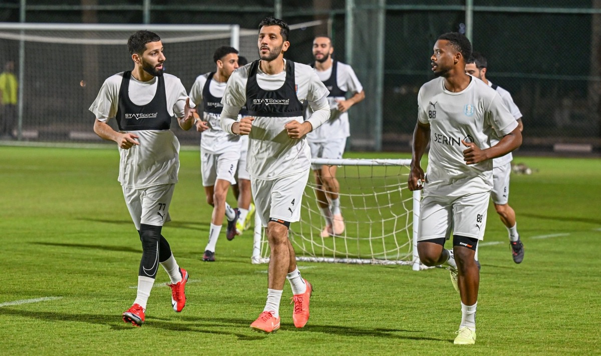 Al Shahania players attend a training session as they prepare for the play-off. 