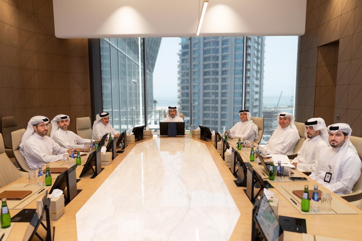 Minister of Commerce and Industry H E Sheikh Faisal bin Thani bin Faisal Al Thani with private sector representatives during the meeting yesterday.
