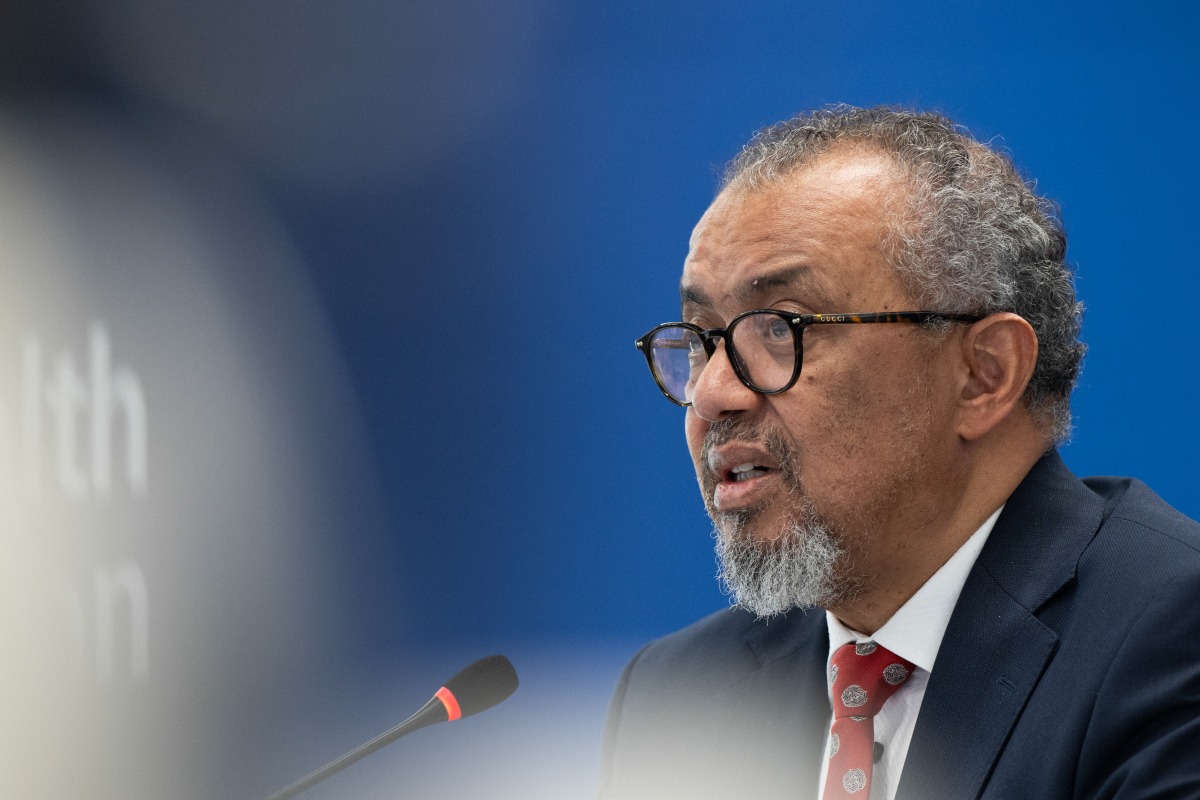 This handhout photograph taken and released on May 7, 2026 by the World Health Organization (WHO) shows its Director-General Tedros Adhanom Ghebreyesus speaking during a virtual press conference on the hantavirus cluster linked to a cruise ship travel, at the WHO headquarters, in Geneva. Photo by CHRISTOPHER BLACK / WORLD HEALTH ORGANIZATION / AFP