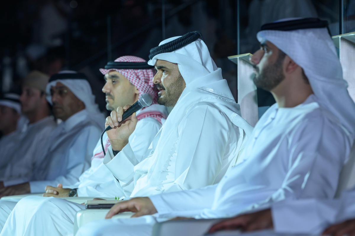 President of the Olympic Council of Asia and Qatar Olympic Committee H E Sheikh Joaan bin Hamad Al-Thani speaks during the opening ceremony. 