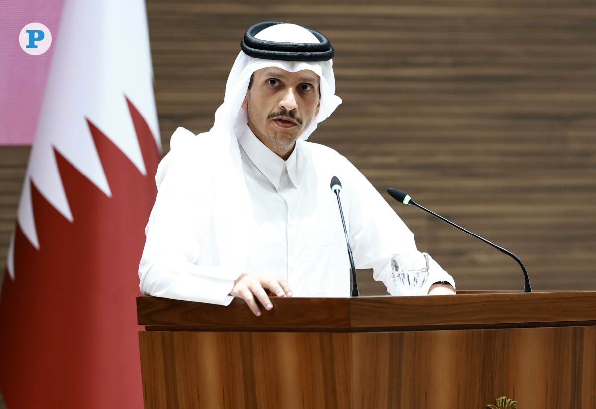 Prime Minister and Minister of Foreign Affairs HE Sheikh Mohammed bin Abdulrahman bin Jassim Al-Thani speaking at the press conference. Pictures by Rajan Vadakkemuriyil / The Peninsula 