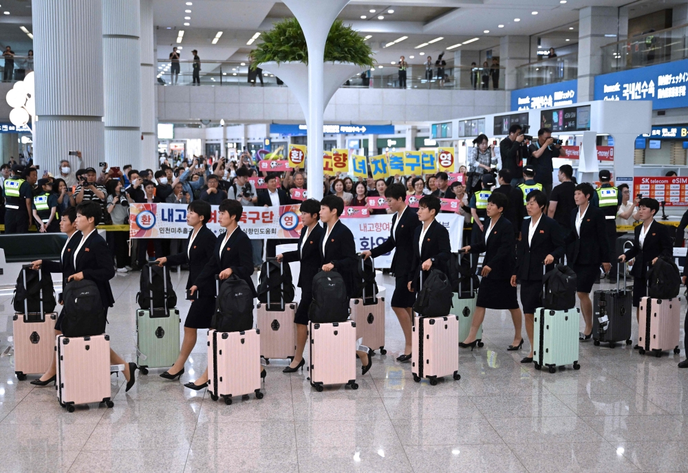North Korea's Naegohyang Women's FC players arrive at Incheon International Airport in Incheon on May 17, 2026. (Photo by Jung Yeon-je / AFP)