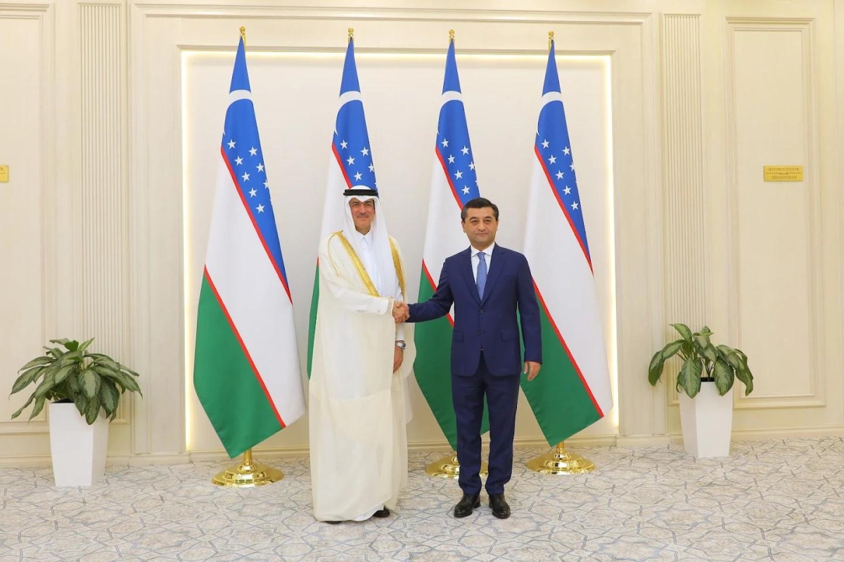 Minister of State for Foreign Trade, H E Dr. Ahmed bin Mohammed Al-Sayed with Minister of Foreign Affairs of Uzbekistan H E Bakhtiyor Saidov.