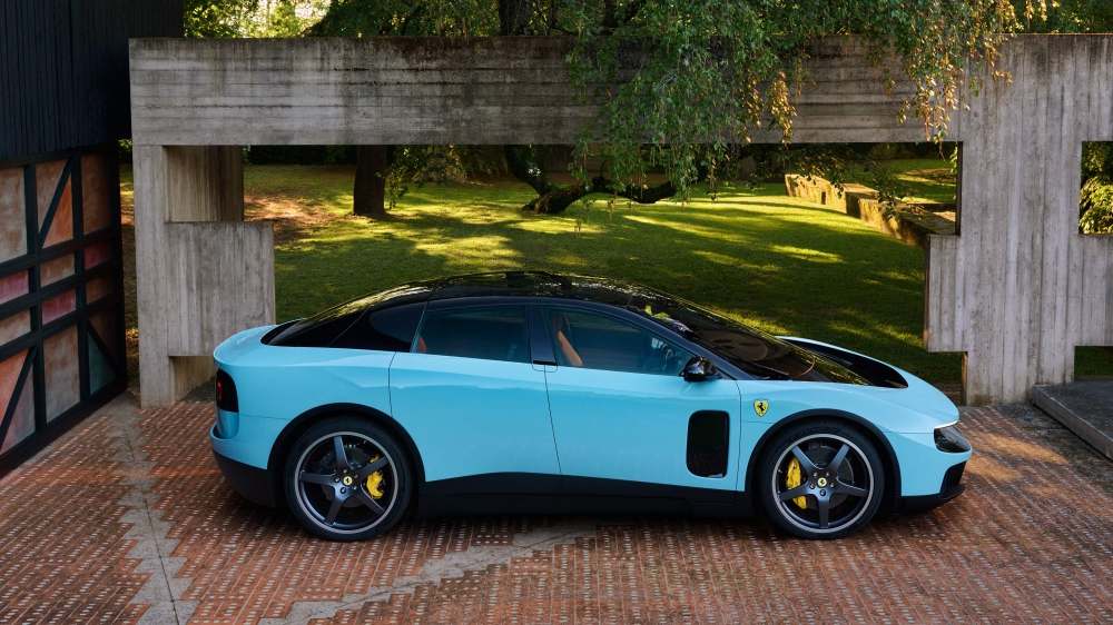 This handout picture released by Italian auto maker Ferrari on May 25, 2026 shows a the new fully electric Ferrari car called 'Luce', Italian for 