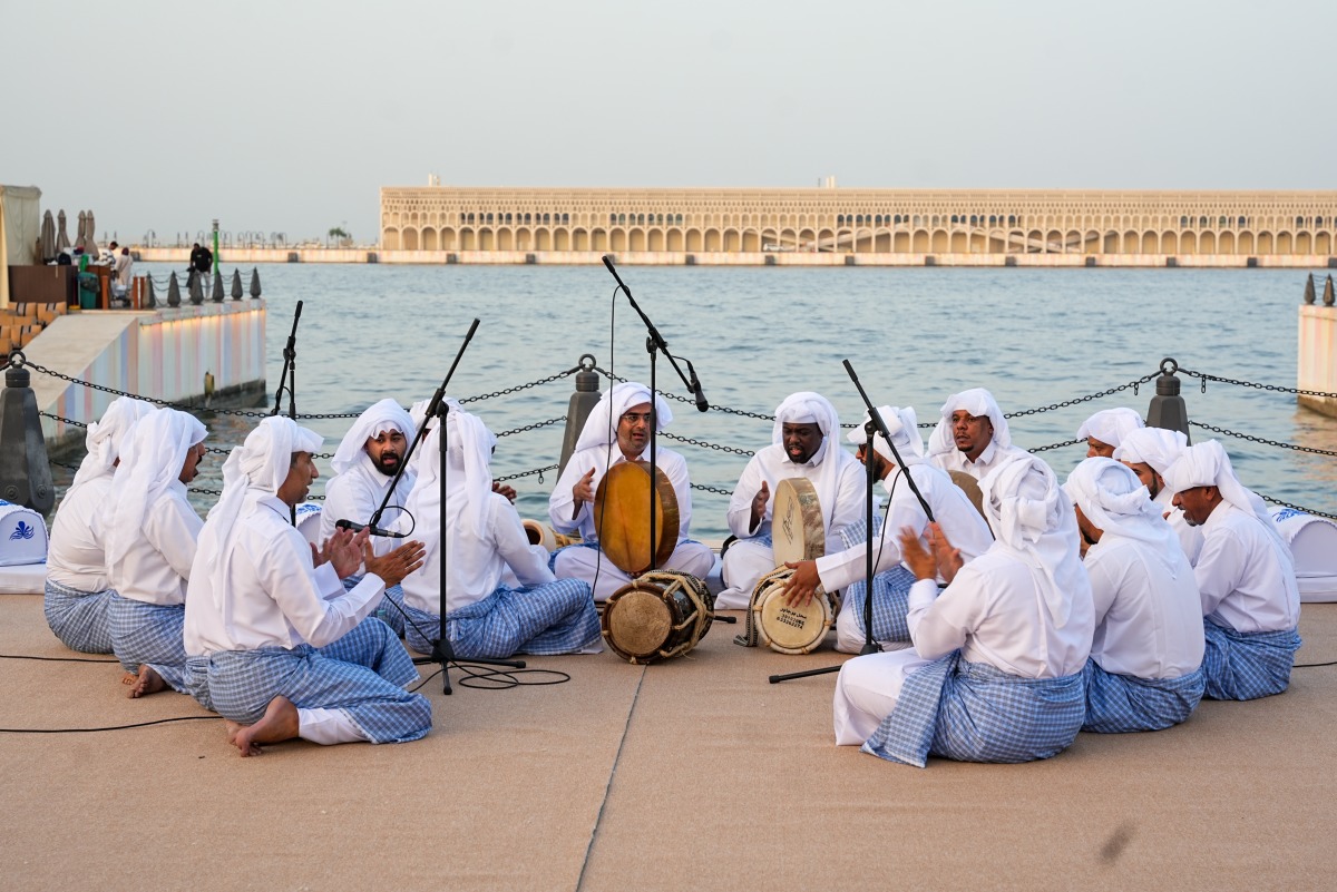 Performers reenacting the seafaring tradition during the Eid Al Adha celebrations at the Old Doha Port yesterday. PIC: Mohammed Al Attar / The Peninsula