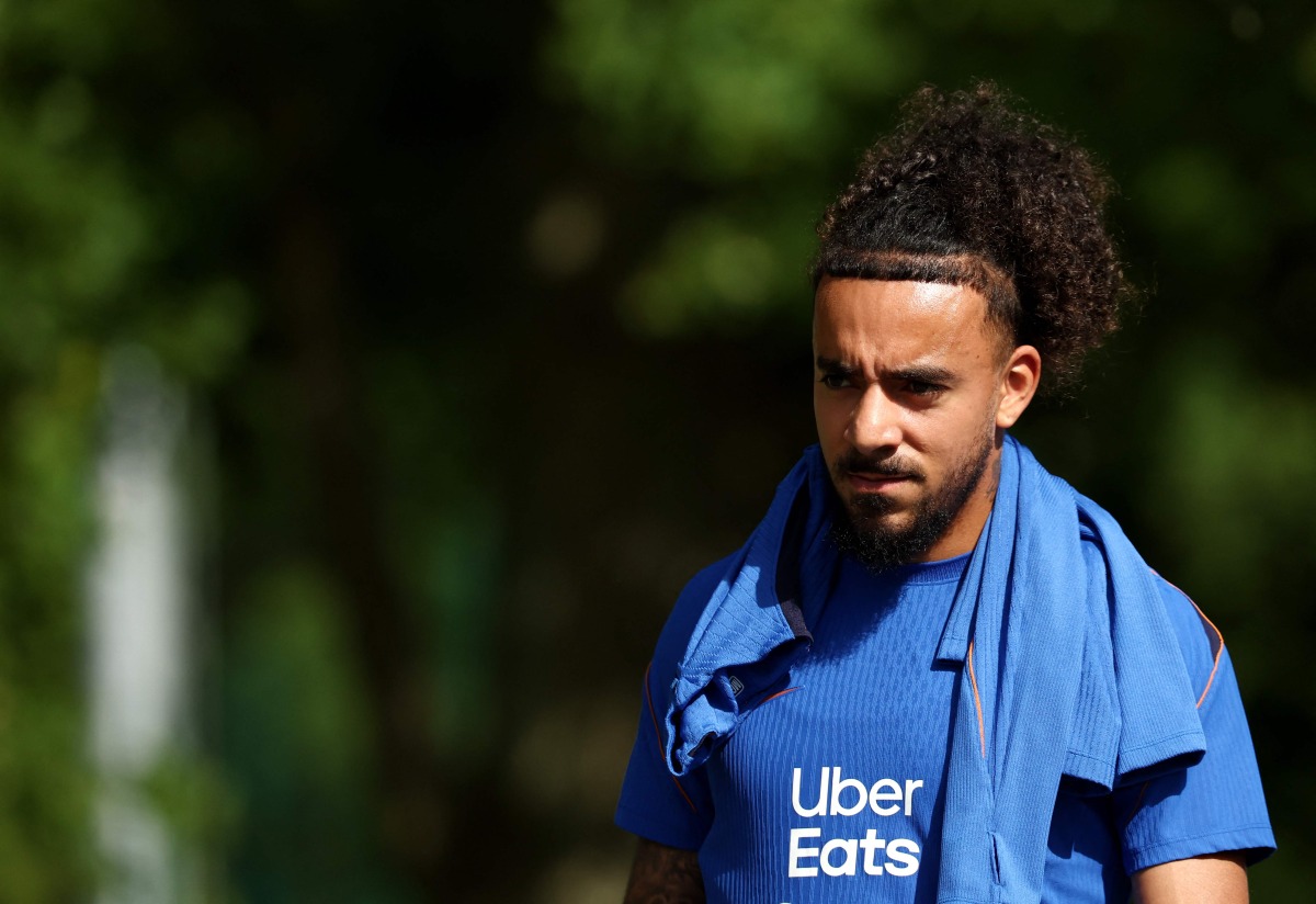 France's defender #2 Malo Gusto arrives for a training session at the national team training grounds in Clairefontaine-en-Yvelines, southwest of Paris, on June 1, 2026, as part of their preparation for the upcoming 2026 FIFA World Cup football tournament. (Photo by FRANCK FIFE / AFP)