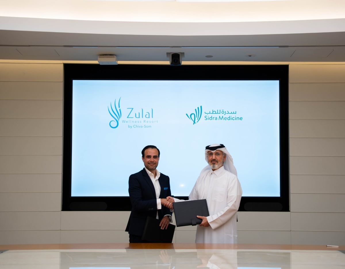 Acting Chief Executive Officer and a Member of the Board of Governors at Sidra Medicine, Mohammed Khalid Al Mana and  General Manager of Zulal Wellness Resort by Chiva-Som, Ammar Samad at the MoU signing ceremony. 