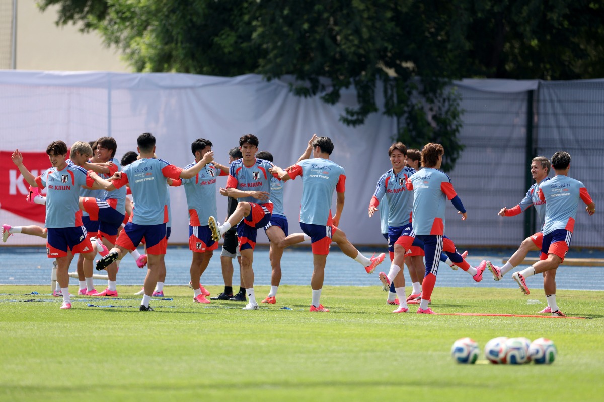 Japan’s players take part in a training session in Monterrey, Mexico. (AFP)