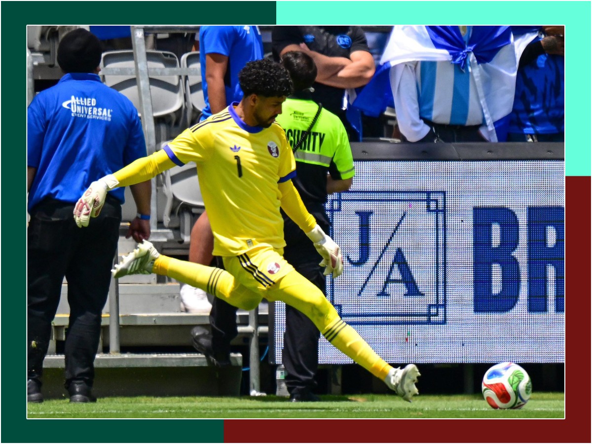 Qatar goalkeeper Mahmoud Abunada in action during the match against El Salvador on Saturday.  