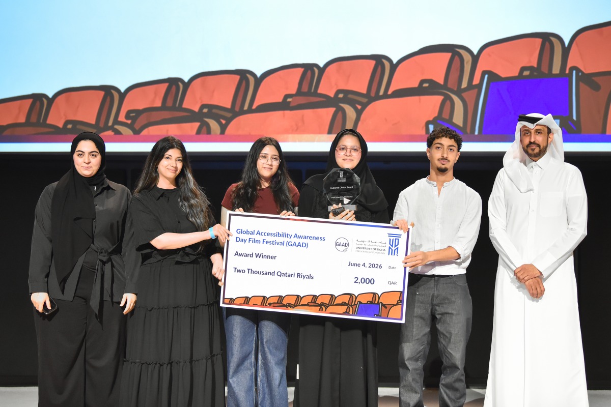 UDST officials with the winners during the film festival.
