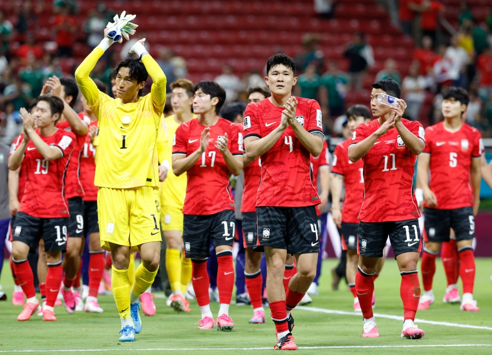 Korean team celebrate after winning the 2026 World Cup Group A football match between Republic of Korea and the Czech Republic at the Guadalajara Stadium in Zapopan on June 11, 2026. (Photos by Ulises Ruiz / AFP)
