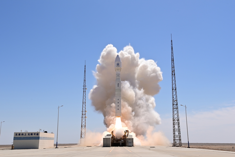 A Lijian-1 Y14 carrier rocket blasts off from a commercial space innovation pilot zone in northwest China, on June 15, 2026. (Photo by Wang Jiangbo/Xinhua)
