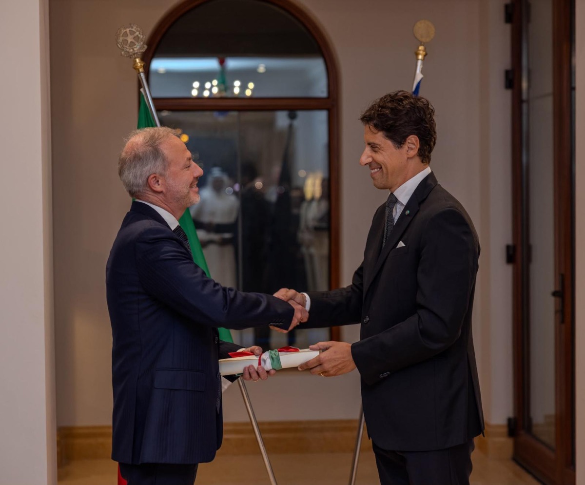 Ambassador of Italy to Qatar  H E Paolo Toschi bestowing the honour of Knight of the Order of Merit of the Italian Republic on Ugo Arzani, the Head of Retail and Consumer at Qatar Investment Authority.  