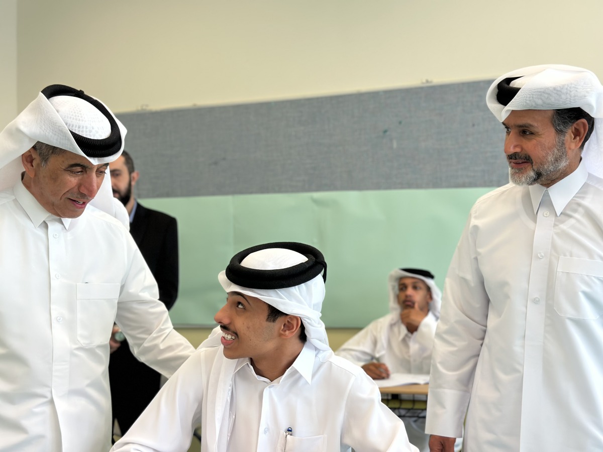 Undersecretary of the Ministry of Education and Higher Education H E Dr. Ibrahim bin Saleh Al Nuaimi with other officials during their visit to Abdullah Bin Ali Al Musnad Secondary School for Boys.