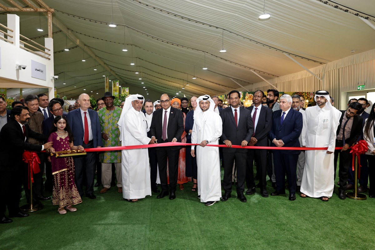 Representative of the Private Engineering Office Abdulrahman Mohammed Al Nuaimi and Ambassador of India to Qatar H E Vipul inaugurating the Indian Mango Festival yesterday in the presence of other guests.  Pic: Salim Matramkot/The Peninsula