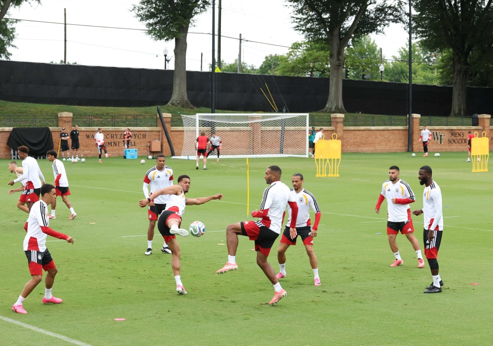 Felix Nmecha #23 and Jonathan Tah #4 of Germany during training of Germany on June 19, 2026 in Toronto, Ontario. Alexander Hassenstein/Getty Images/AFP