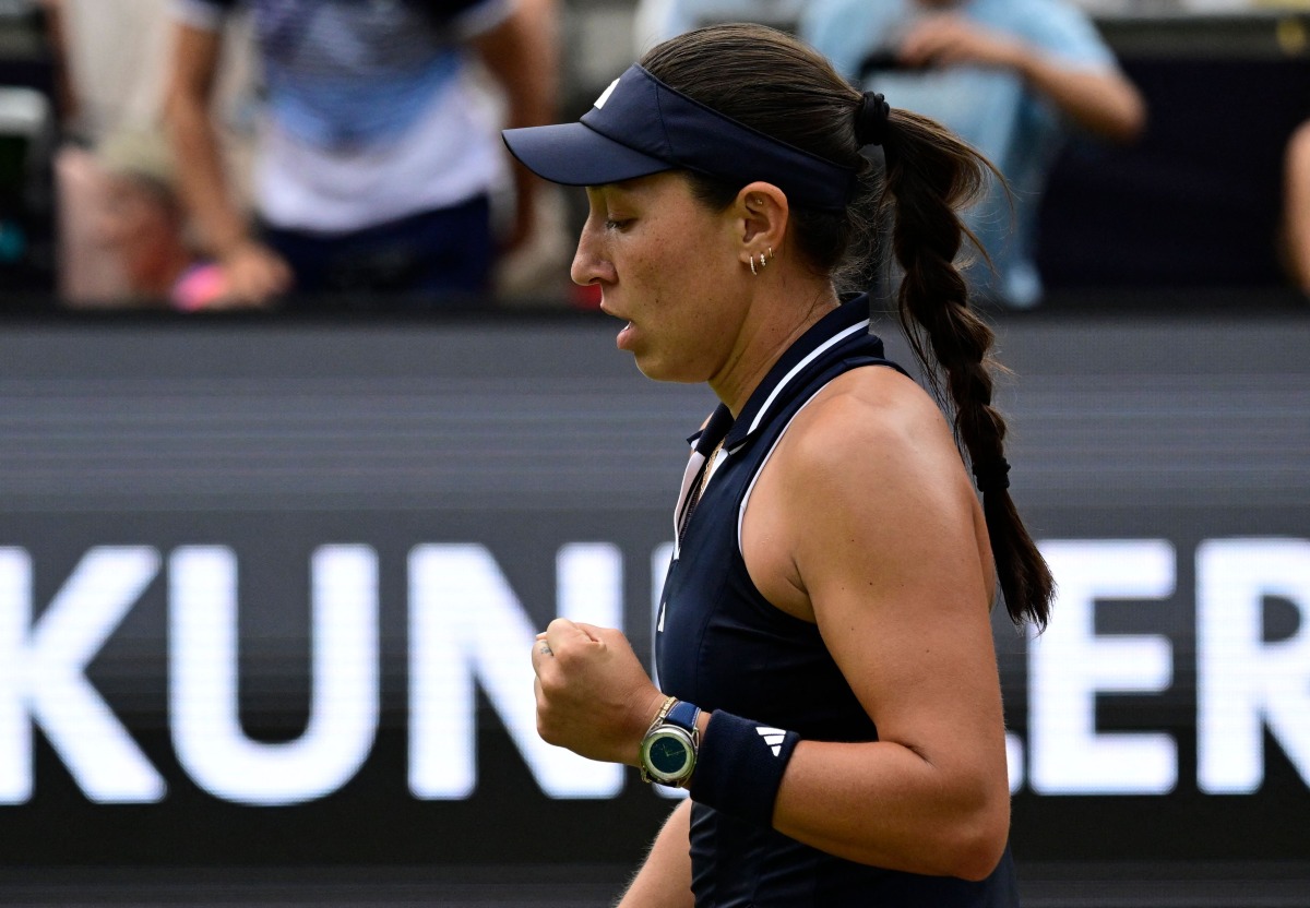Jessica Pegula of the US celebrates after winning the women's singles semi-final match against Belarus' Aryna Sabalenka at the WTA500 Berlin Tennis Open tournament in Berlin on June 20, 2026. Pegula wins 4-6, 7-6, 0-6. (Photo by John MACDOUGALL / AFP)
