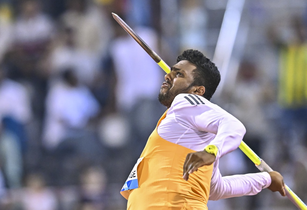 Sri Lanka’s Rumesh Tharanga Pathirage competes in the men’s javelin throw during the Doha Diamond League competition in Doha. PIC: XINHUA