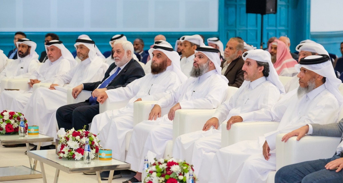 Undersecretary of the Ministry of Awqaf and Islamic Affairs H E Dr. Sheikh Khalid bin Mohammed bin Ghanem Al Thani, alongside senior officials and cultural figures during the event.