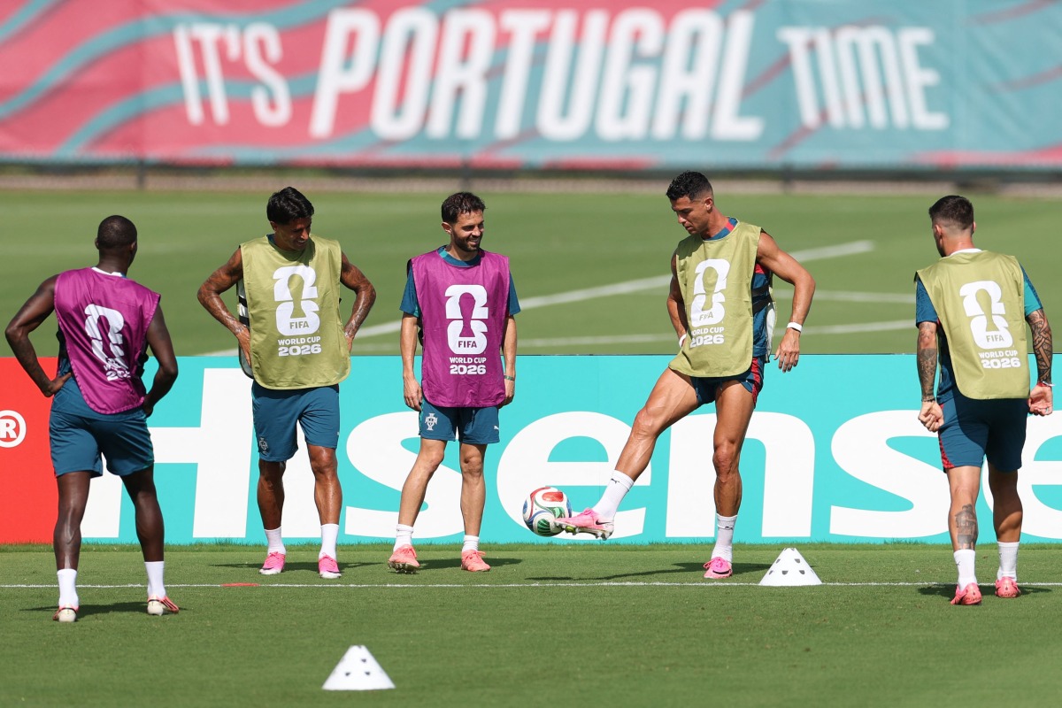 Portugal players take part in a training session. 