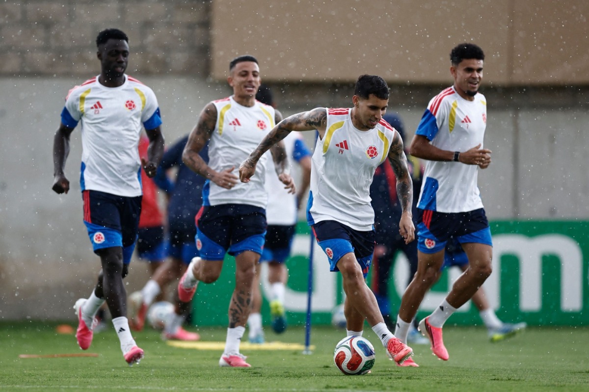 Colombia's midfielder Gustavo Puerta #14 takes part in a training session ahead of the 2026 World Cup match against DR Congo at Academia Atlas FC in Guadalajara on Monday. AFP
