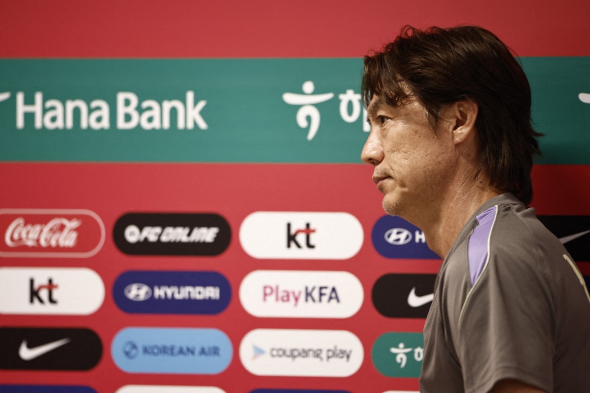South Korea's head coach Hong Myung-bo arrives for a press conference at Chivas Verde Valle in Guadalajara, Mexico on June 25, 2026, during the 2026 World Cup football tournament. (Photo by Ulises RUIZ / AFP)
