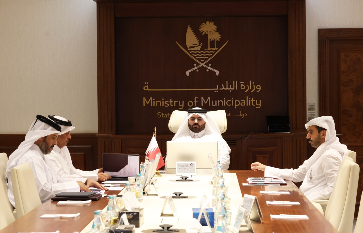 Undersecretary of the Ministry of Municipality H E Eng. Ali bin Mohammed Al Ali and other officials participating in the meeting.