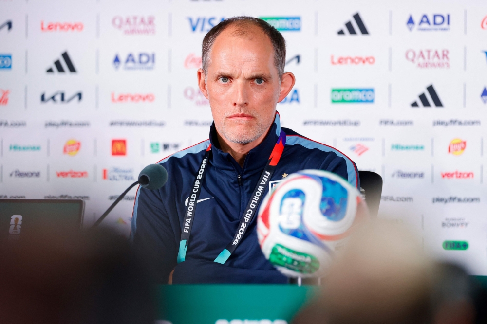 England's German head coach Thomas Tuchel gives a press conference at the Mexico City Stadium in Mexico City on July 4, 2026, on the eve of the 2026 World Cup round of 16 football match between Mexico and England. (Photo by Rodrigo Oropeza / AFP)
