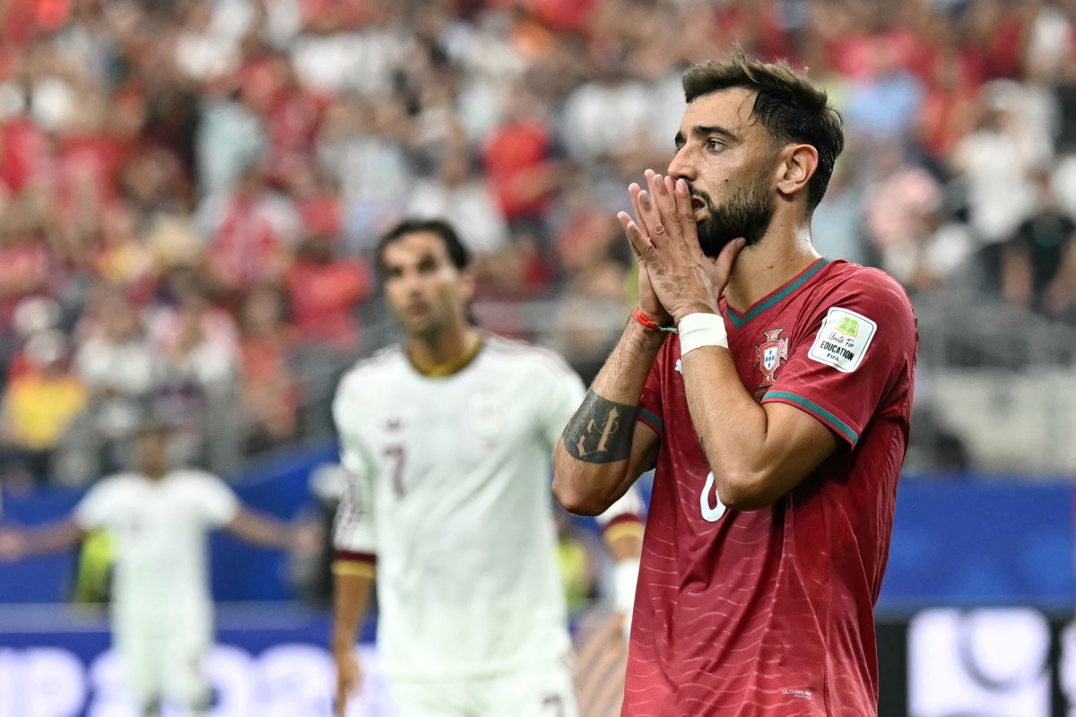Portugal’s Bruno Fernandes reacts during the match against Spain. 