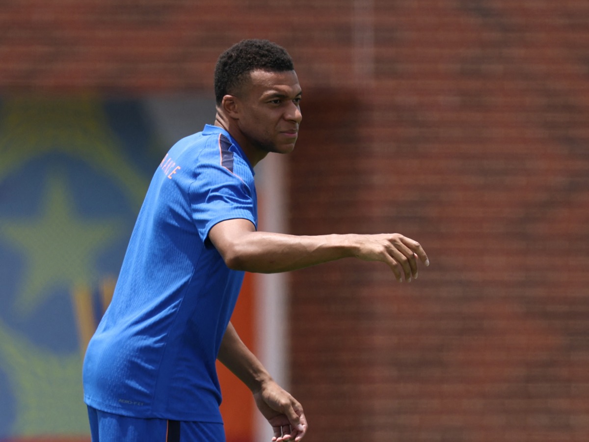 France’s Kylian Mbappe takes part in a training session.
