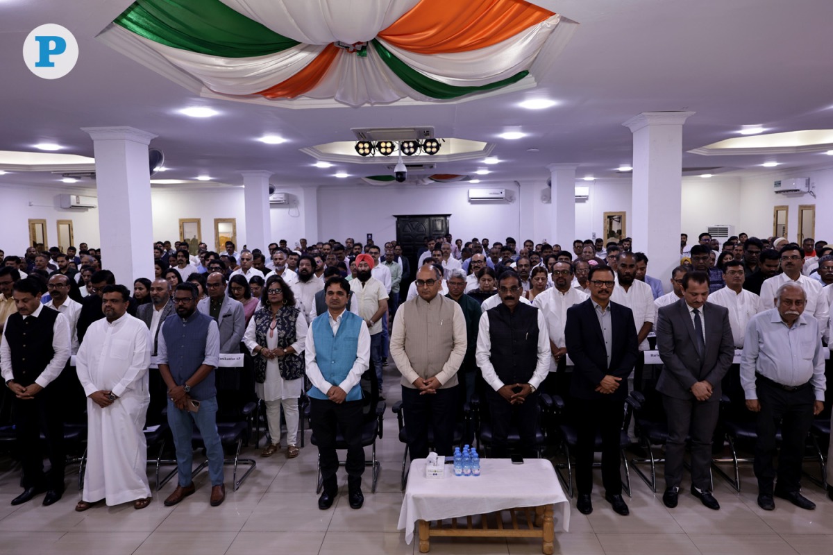 Ambassador of India to Qatar H E Vipul, along with leaders and members of the Indian community, observe a moment of silence at the ICC premises yesterday to pay tribute to the late Father Amir H H Sheikh Hamad bin Khalifa Al Thani. Pics: Salim Matramkot/The Peninsula