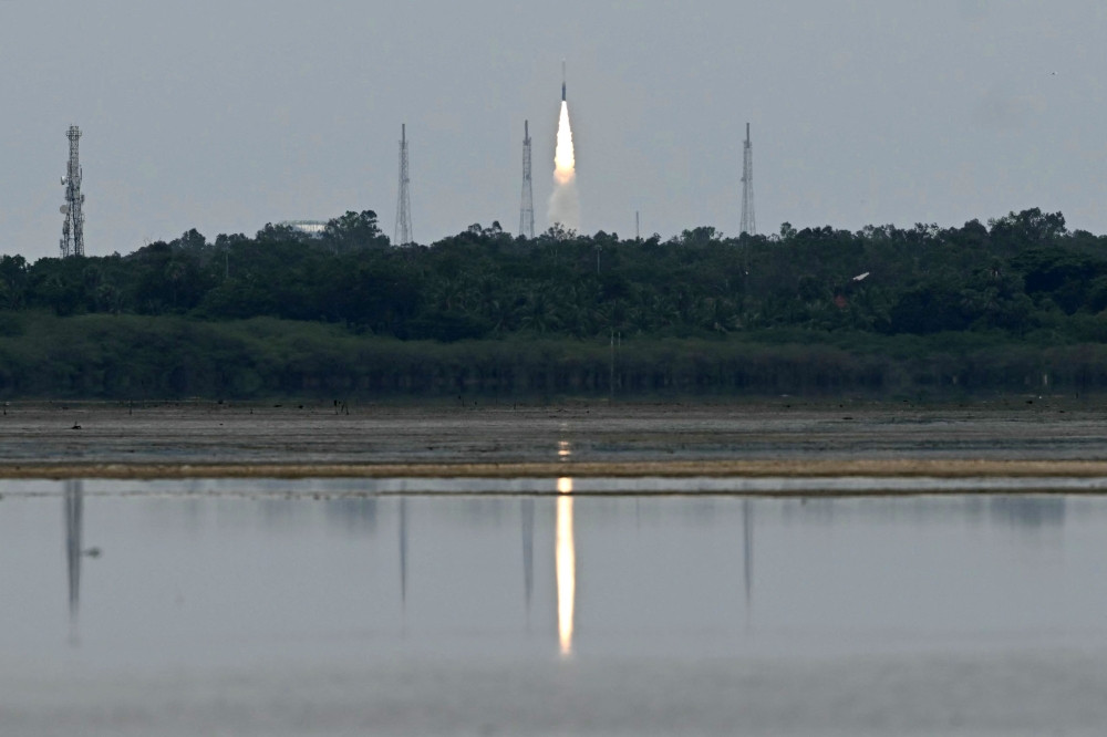 India's Skyroot Aerospace orbital rocket Vikram-1 blasts off from the Satish Dhawan Space Centre in Andhra Pradesh's Sriharikota on July 18, 2026. (Photo by R. Satish BABU / AFP)