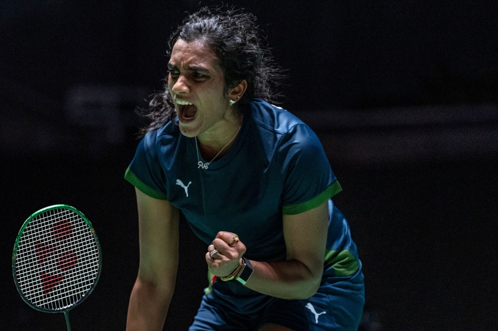India's Pusarla Venkata Sindhu reacts on a point against Japan's Akane Yamaguchi in Tokyo on July 19, 2026. (Photo by Yuichi Yamazaki / AFP)