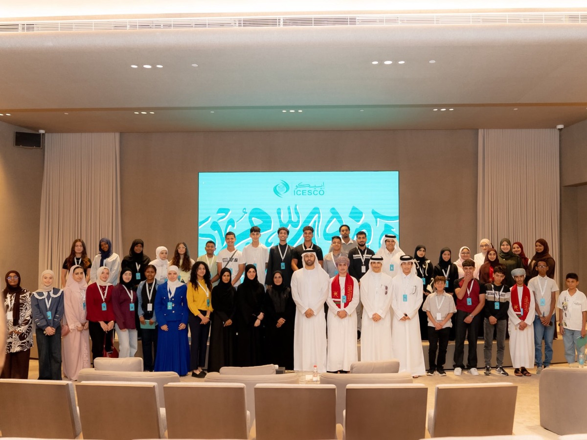 Members of the Qatari student delegation and other participants during the Arab Parliament for the Child.