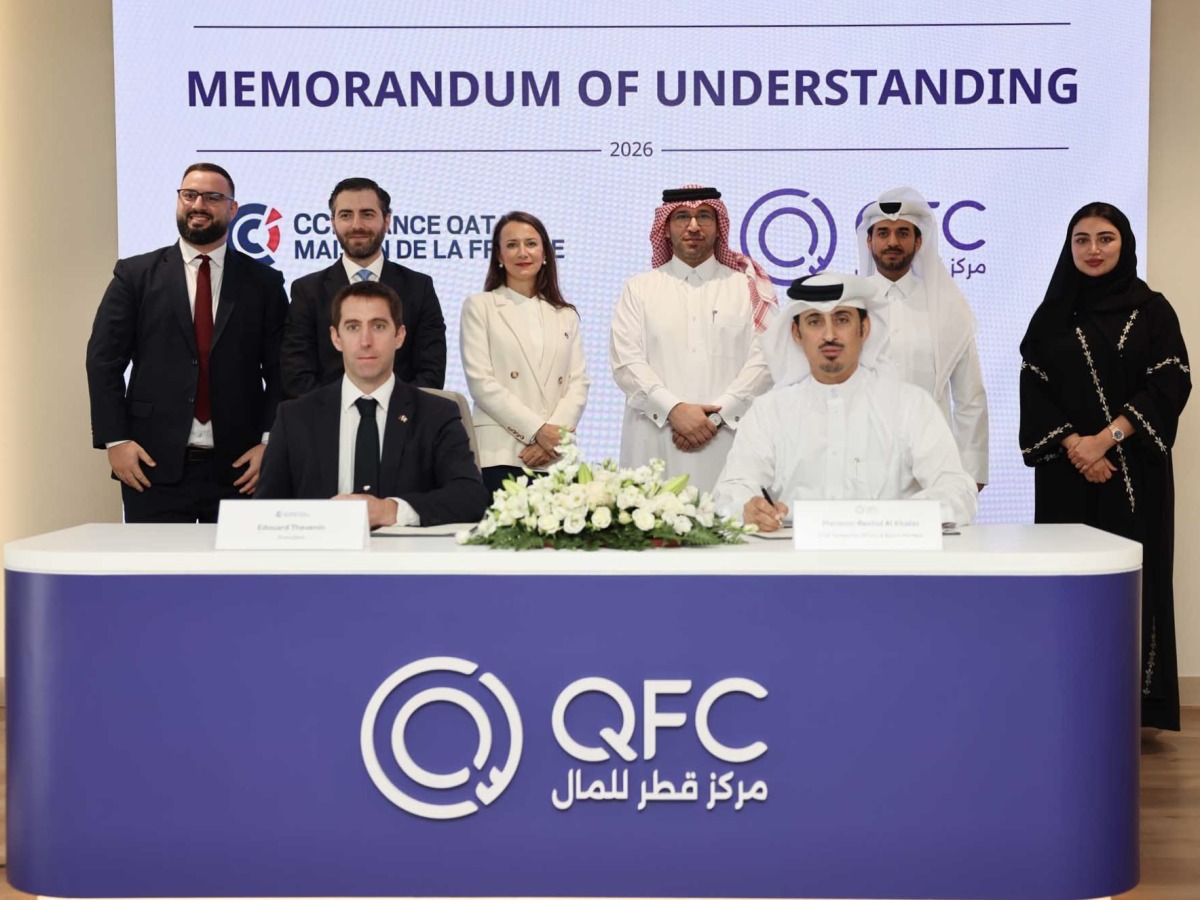  Mansoor Rashid Al-Khater, Chief Executive Officer, QFC and Edouard Thevenin, President, CCI France Qatar with other officials during the MoU signing. 