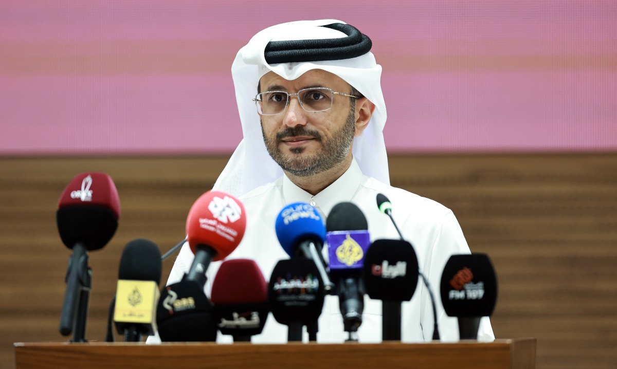 Advisor to the Prime Minister and Official Spokesperson for the Ministry of Foreign Affairs, Dr. Majed bin Mohammed Al-Ansari addressing the press conference yesterday. Pic: Rajan Vadakkemuriyil / The Peninsula