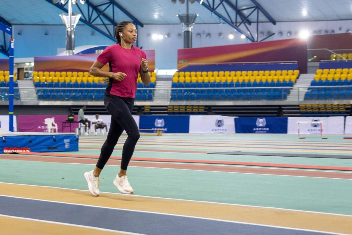 American sprint legend Allyson Felix trains at the Aspire Dome 